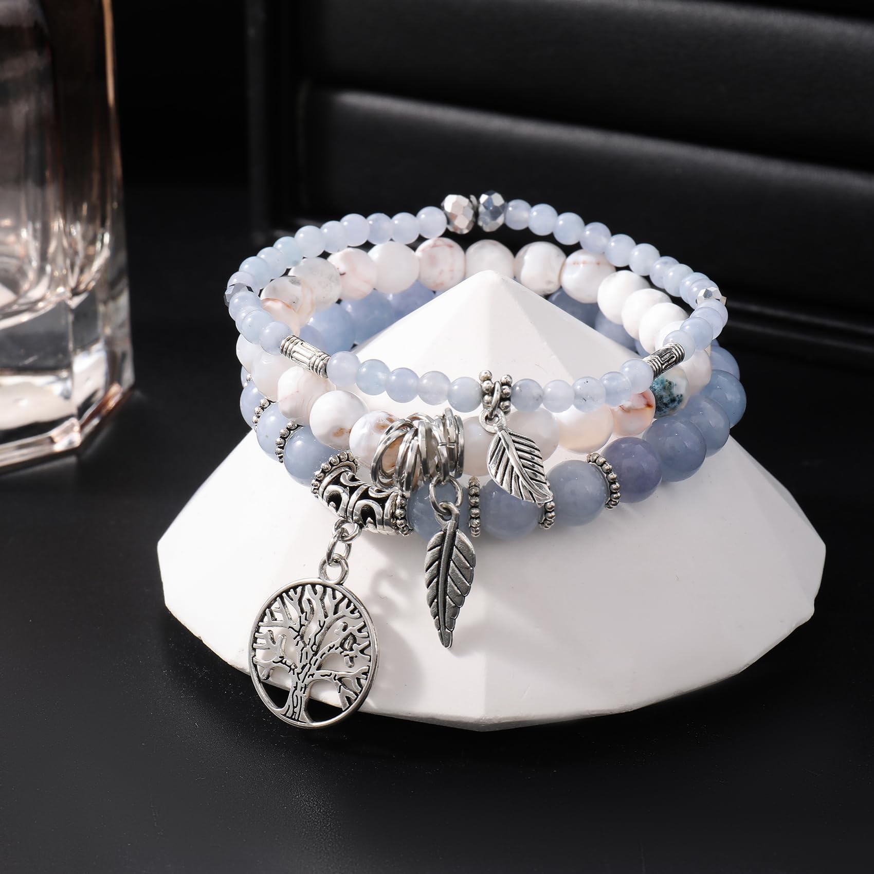 Healing Stone Crystal Beaded Bracelets for Women - Tree of Life Yoga Stretch Bracelet Set, Spiritual Jewelry Birthday Gifts for Her | Meditation, Yoga & Positive Energy Accessories