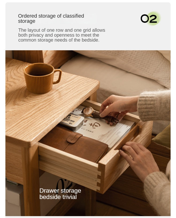 Solid Oak Wood Nightstand - Bedside Table with Drawer for Bedroom Furniture, Perfect for Storage and Decor | Modern & Rustic Home Design