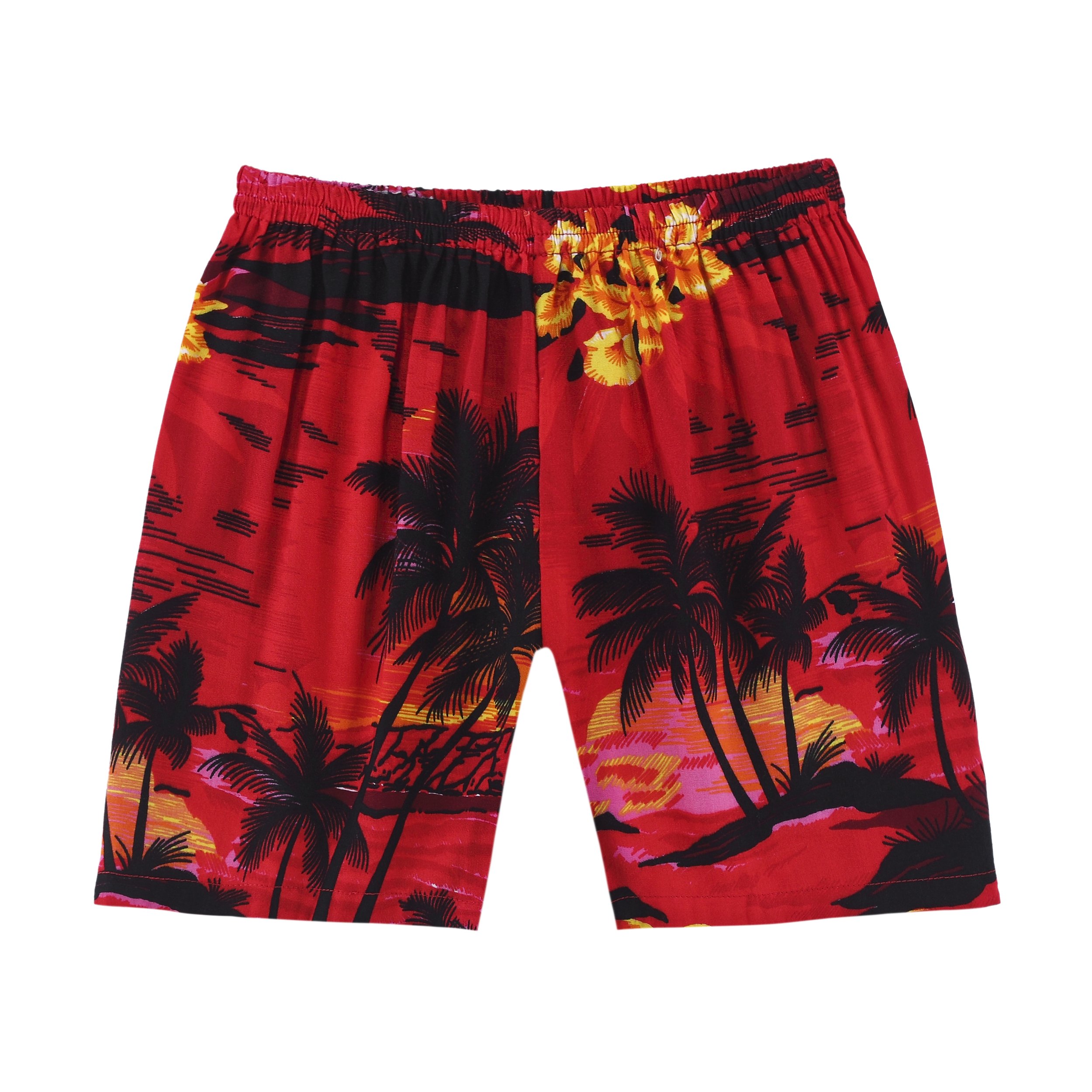 Stylish Boys Hawaiian Shirt & Cabana Set - Red Sunset Tropical Print - Perfect for Beach Vacations, Summer Parties & Poolside Fun