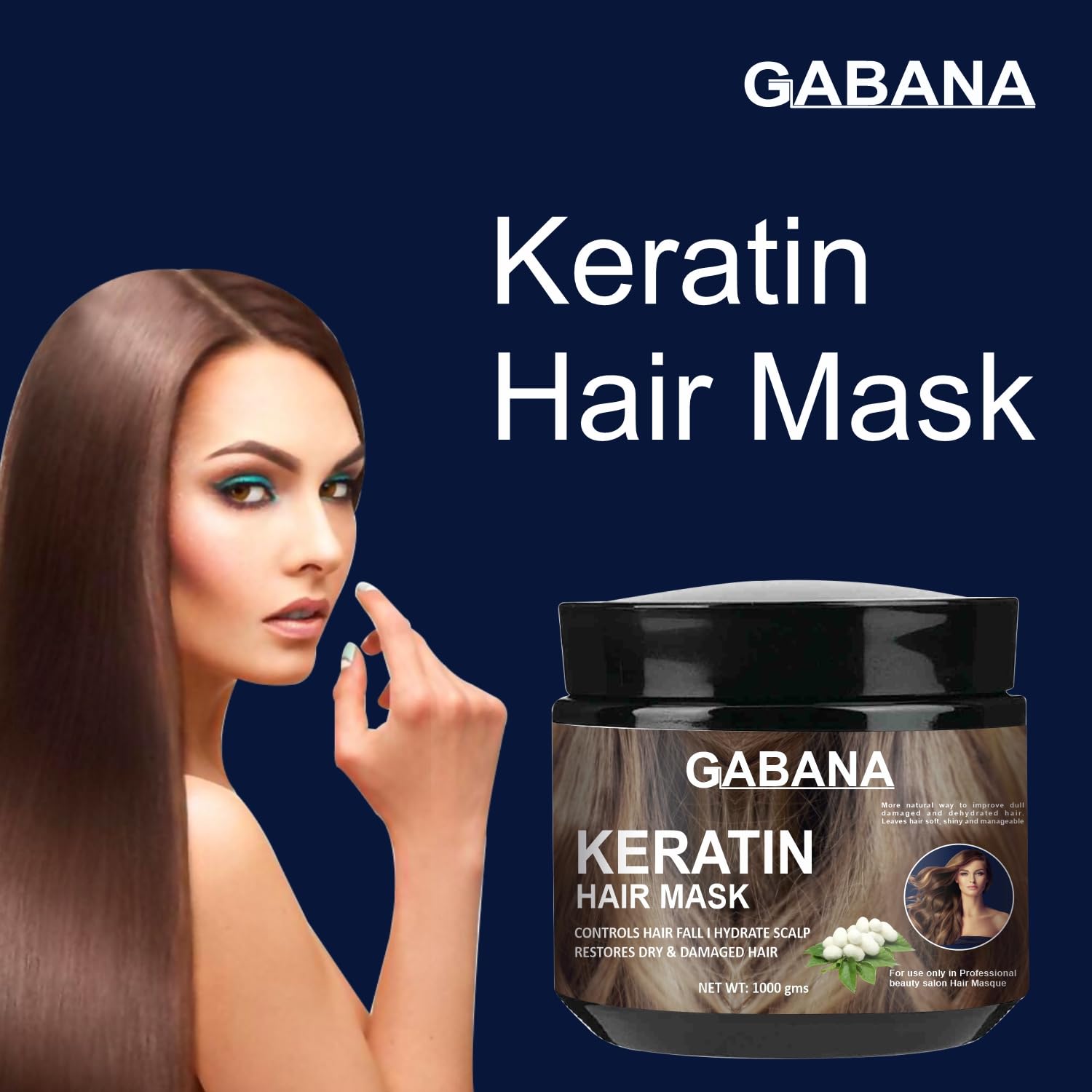 GABANA Keratin Hair Mask for Hair Fall Control - 1000g Deep Conditioning Treatment for Frizzy, Dry & Damaged Hair | Promotes Hair Growth & Smoothness | Perfect for Salon-Quality Hair Care at Home