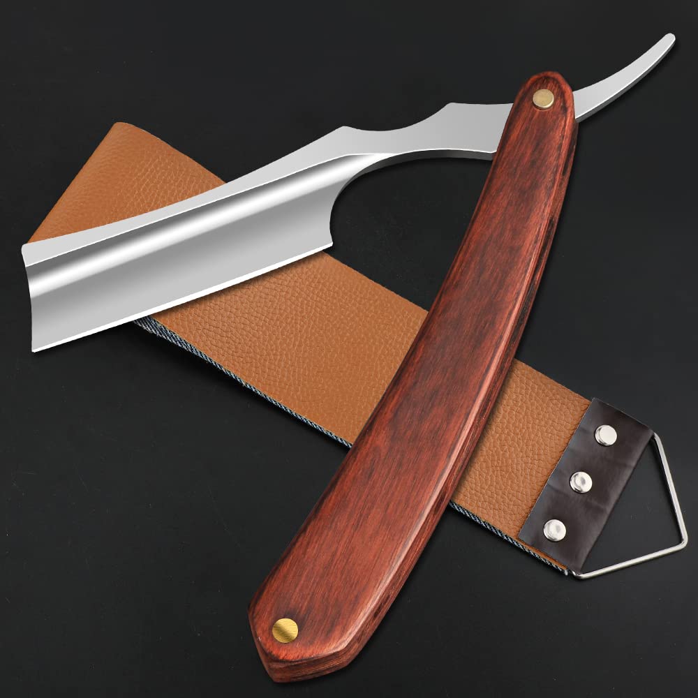 Premium Stainless Steel Straight Razor with Leather Strop - Professional Barber Shaving Razor for Men, Home & Salon Grooming - Perfect for Wet Shaving, Beard Trimming & Classic Shaving Rituals (NO.157)