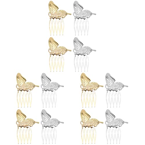 FRCOLOR 12 Pcs Vintage Metal Butterfly Hair Combs - Gold Hair Clips for Women, Bridal Hair Accessories, Boho Side Combs for Weddings, Parties & Everyday Styling