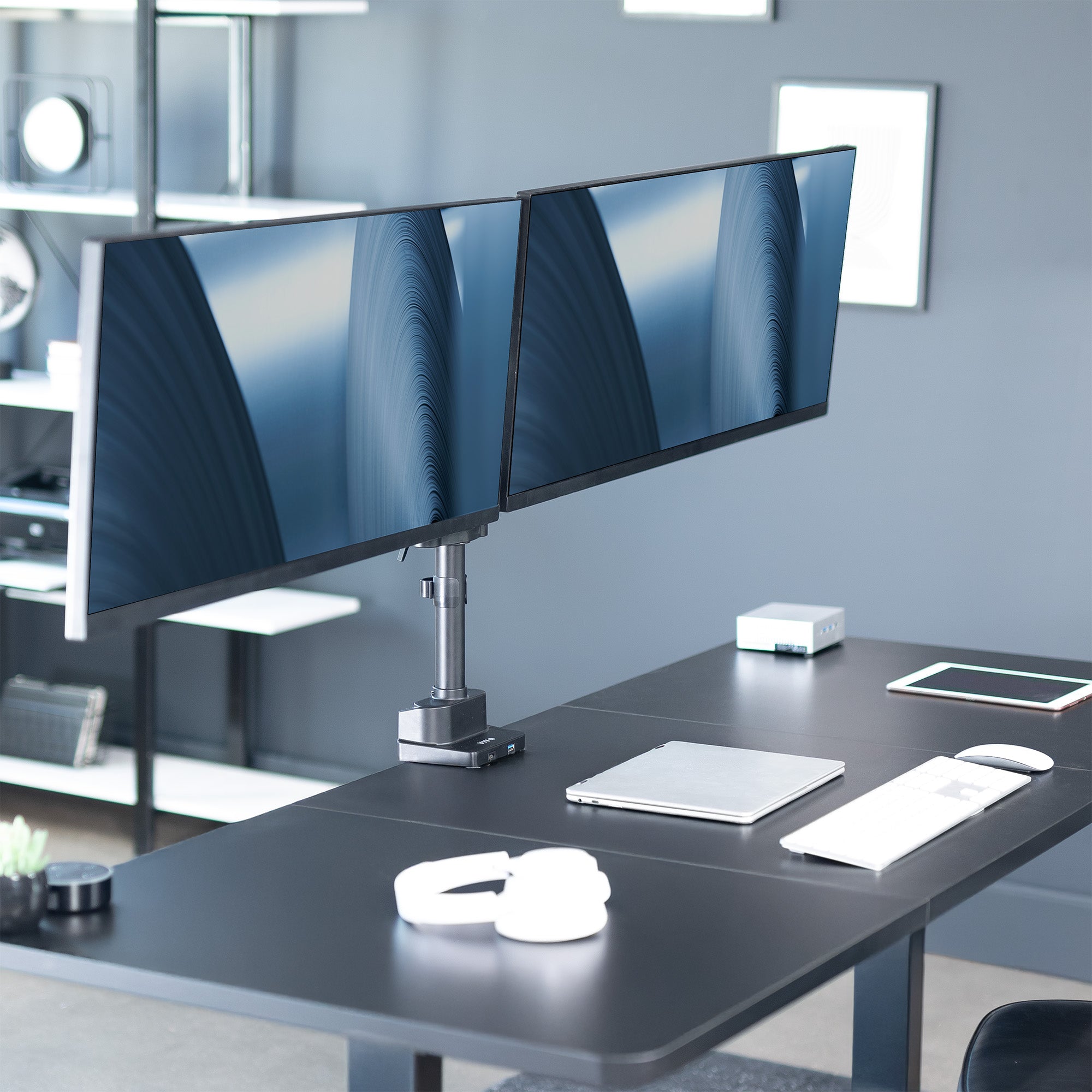 Dual Ultrawide Monitor Desk Mount with USB - Adjustable Mechanical Arm for 40
