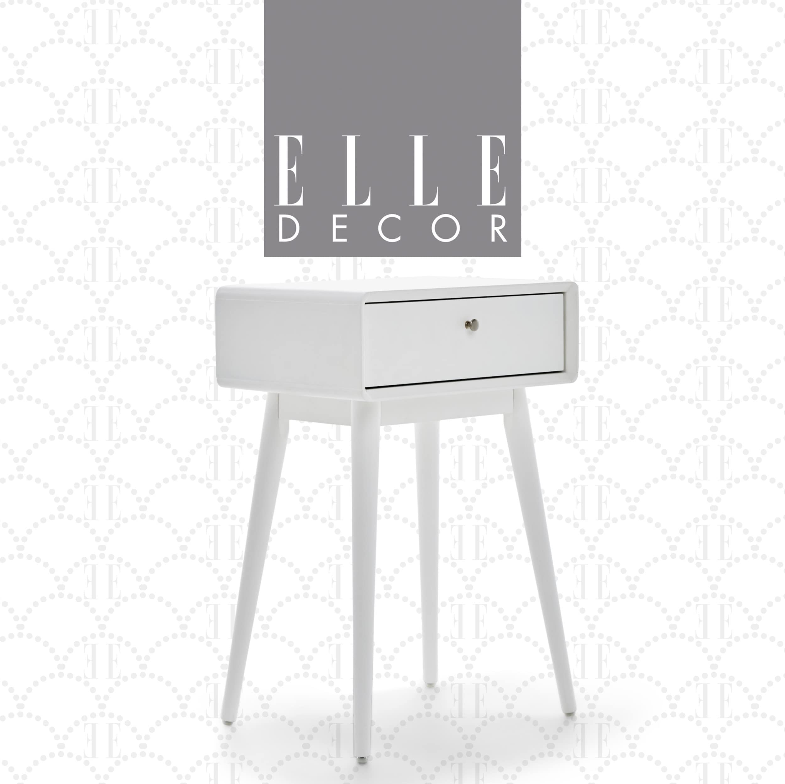 Elle Decor Rory White Side Table - Minimalist Mid-Century Nightstand for Bedroom & Living Room