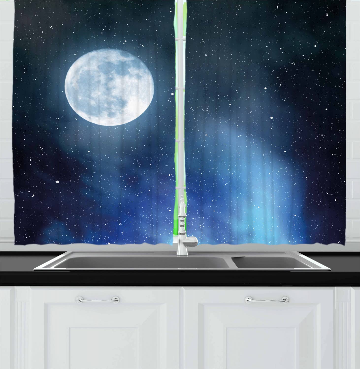 Ambesonne Moon & Stars Blackout Kitchen Curtains - 55