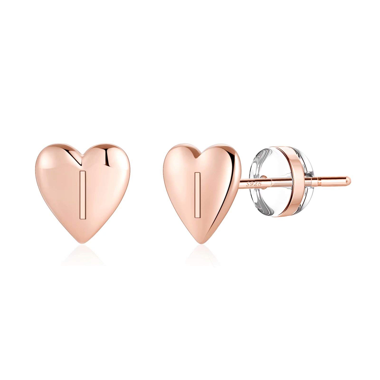 14K Gold Plated S925 Sterling Silver Heart Initial Stud Earrings for Women & Girls - Hypoallergenic Dainty Letter Jewelry for Sensitive Ears | Perfect for Everyday Wear, Gifts & Special Occasions