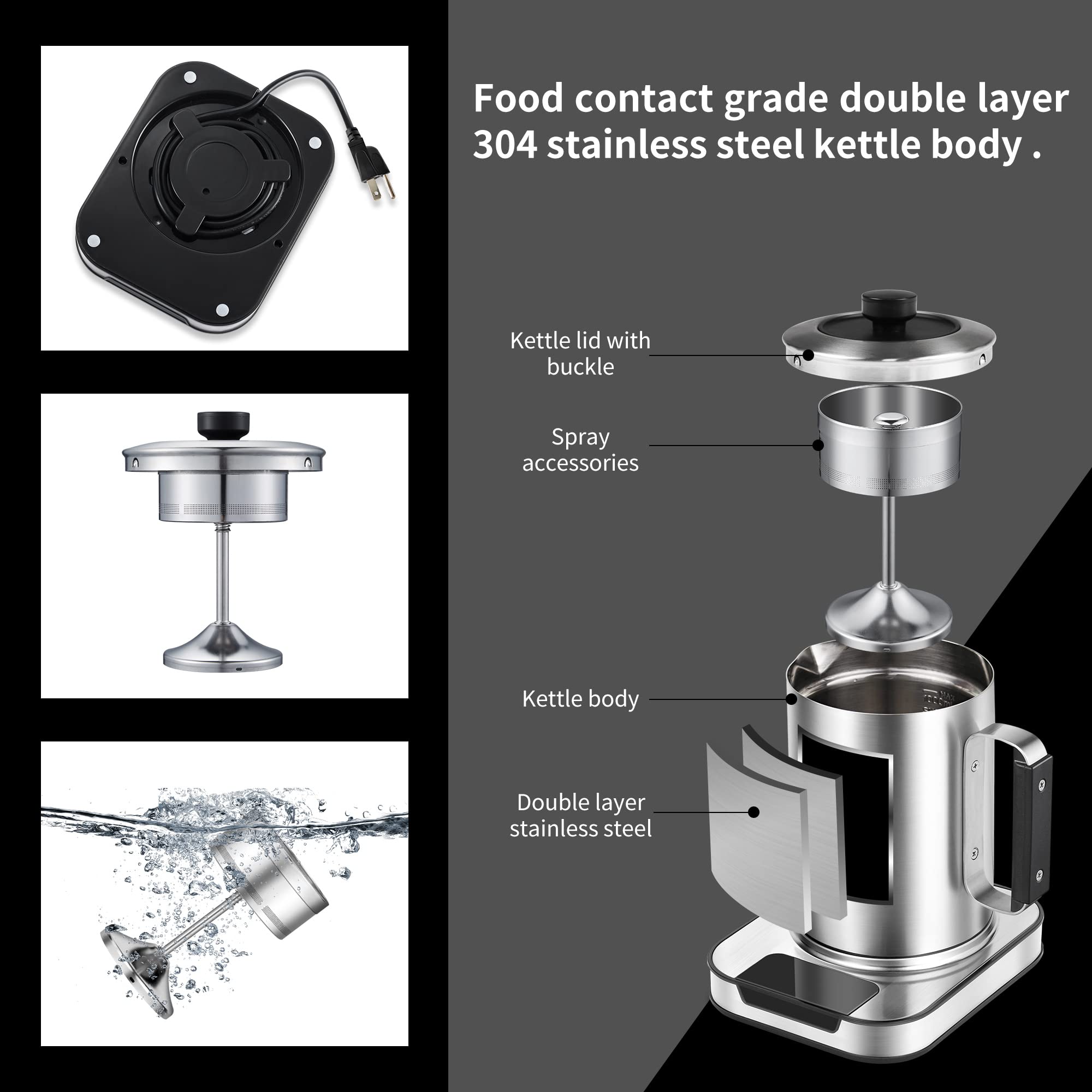 DualBrew Pro - 24 Oz Coffee & Tea Maker with 34oz Boiling Capacity, Double-Walled Stainless Steel Electric Kettle for Home, Office & Camping | Fast Heating, Multi-Functional & Portable Design | Perfect for Brewing Coffee, Tea & Hot Beverages Anywhere