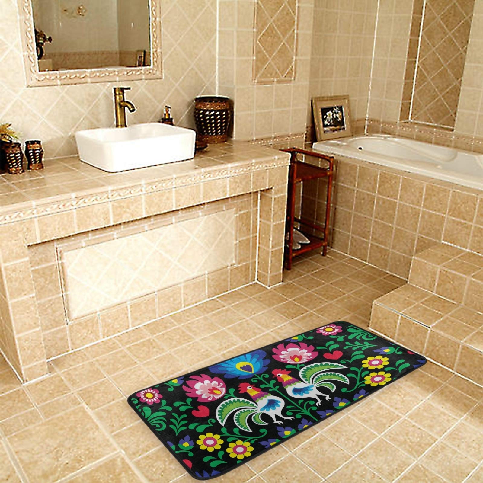 Qilmy Non-Slip Polish Folk Art Pattern Area Rug - 39x20 Inch Soft Comfort Floor Mat for Living Room, Bedroom, Bathroom & Dorm | Home Decor & Dining Room Carpet with Traditional Design