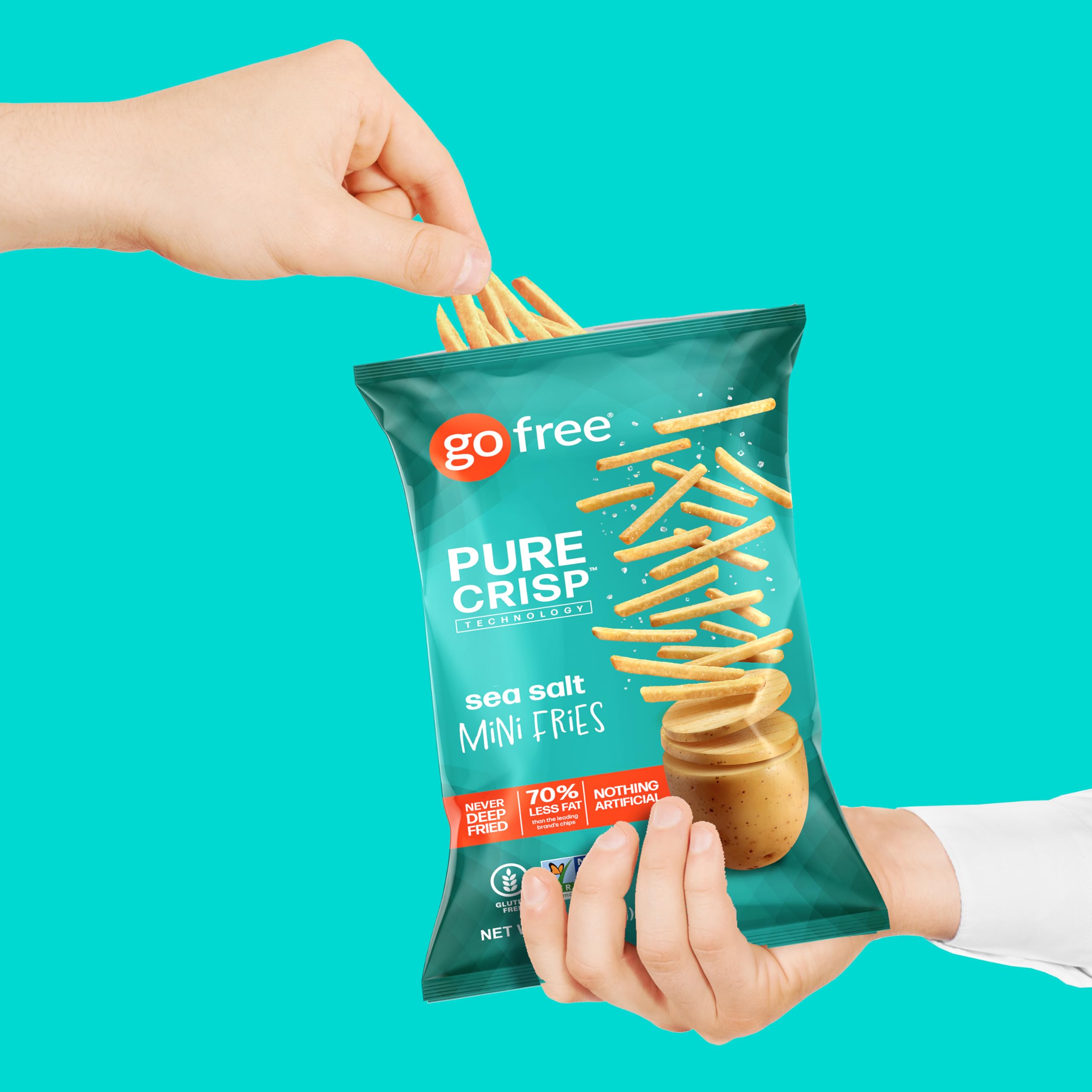 GO FREE Mini Fries Potato Chips - Healthy Low Fat Snacks for Kids & Adults - Gluten Free, Vegan, Low Calories - Made with Real Potatoes - 6oz Bags (6-Pack) Salted Fries - Perfect for School Lunches, Office Snacks & Movie Nights