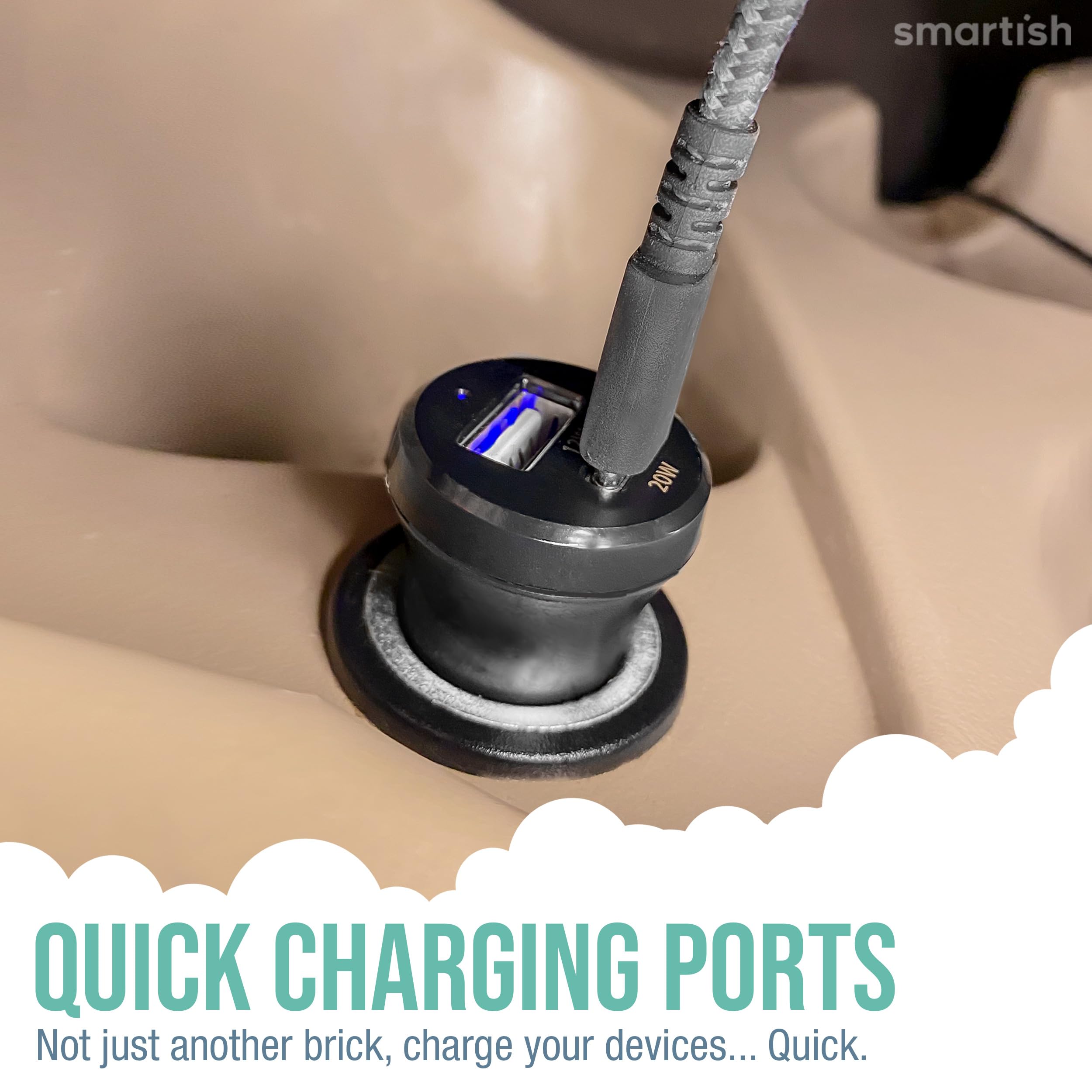 Smartish 2-Port 45W Fast USB Car Charger - 4.8A Quick Charge for iPhone 15/14/13, Samsung Galaxy, Android Phones & All USB Devices - Compact Design for Road Trips & Daily Commute (Black)