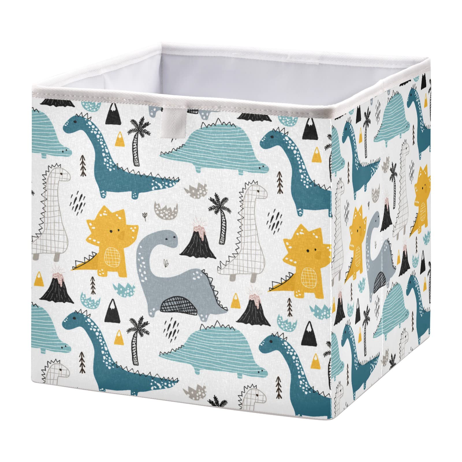 Foldable Collapsible Storage Baskets - Hand Drawn Dinosaur Design, Waterproof Fabric Organizer for Shelves, Pantry, Closet (16 x 11 Inch) - Perfect for Kids' Toys, Books, Clothes & Home Office Organization
