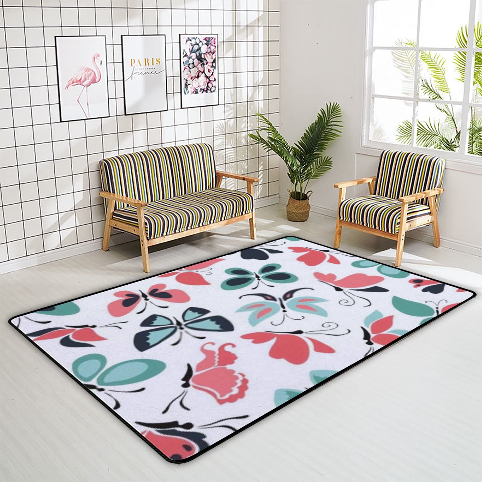 Elegant Butterfly Area Rugs - Non-Slip Soft Large Indoor Floor Mats for Bedroom, Living Room, Nursery, Dorm & Office (60x39in) | Home Decor Carpet Perfect for Kids Room & Under Desk