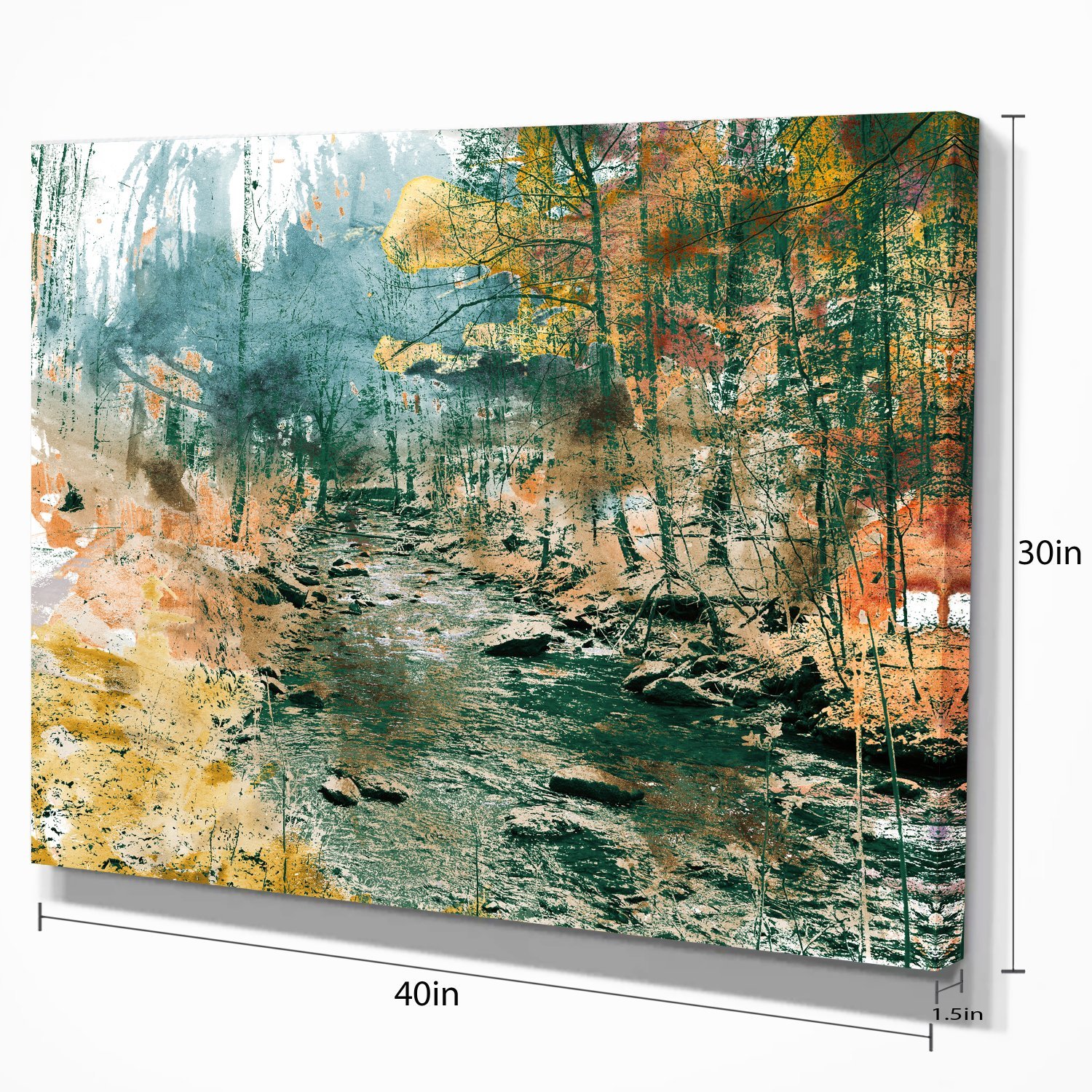 Rocky River Landscape Painting - Premium Canvas Art Print for Home & Office Decor - Perfect for Living Room, Bedroom, or Office Wall Art