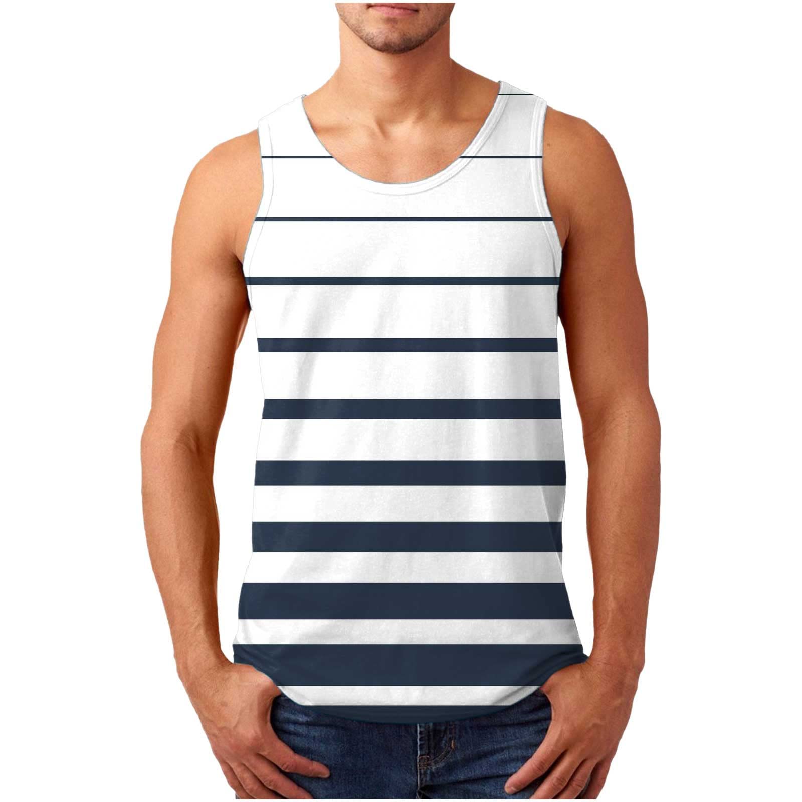 Hoyomi Men's Summer Gradient Striped Tank Top - Slim Fit Sleeveless Gym Shirt, Breathable Polyester Crew Neck Tee for Workout, Running, Beach & Casual Wear