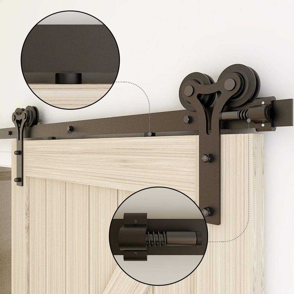 5.5FT Heavy Duty Sliding Barn Door Hardware Kit for Double Wood Doors - Smooth & Quiet Y-Style Hanger - Perfect for Farmhouse, Rustic, and Modern Home Interiors