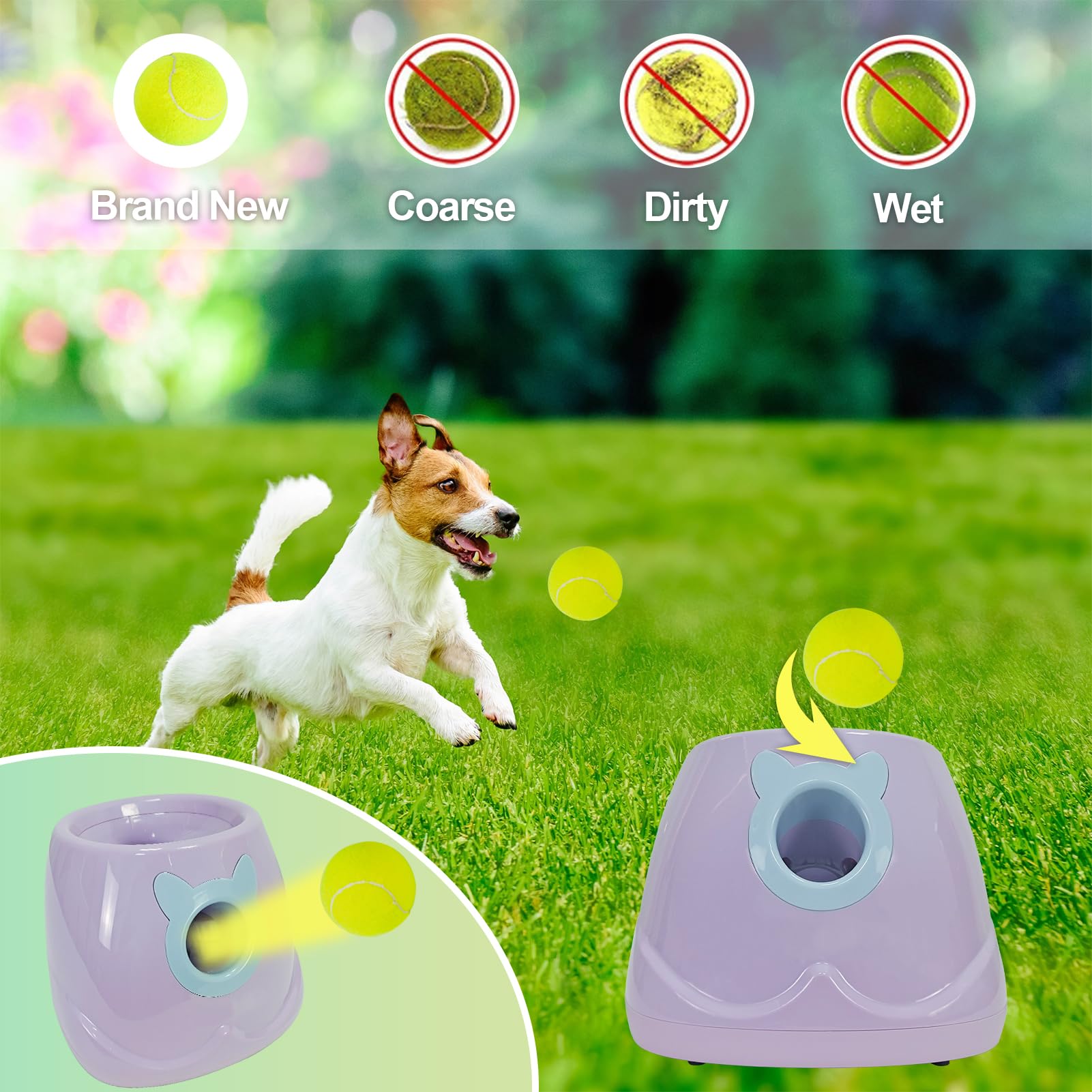 Automatic Dog Ball Launcher for Small to Medium Dogs - Interactive Pet Toy with Remote Control & 3 Tennis Balls (Purple) - Perfect for Backyard Play, Training, and Exercise