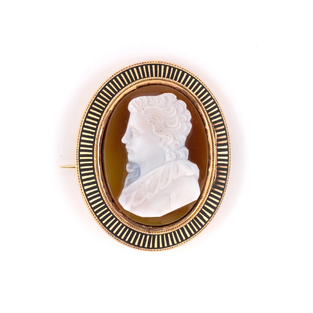 Antique Victorian Enamel & Carnelian Cameo Locket Pin Pendant - Elegant Jewelry for Weddings, Vintage Fashion, and Gift Giving