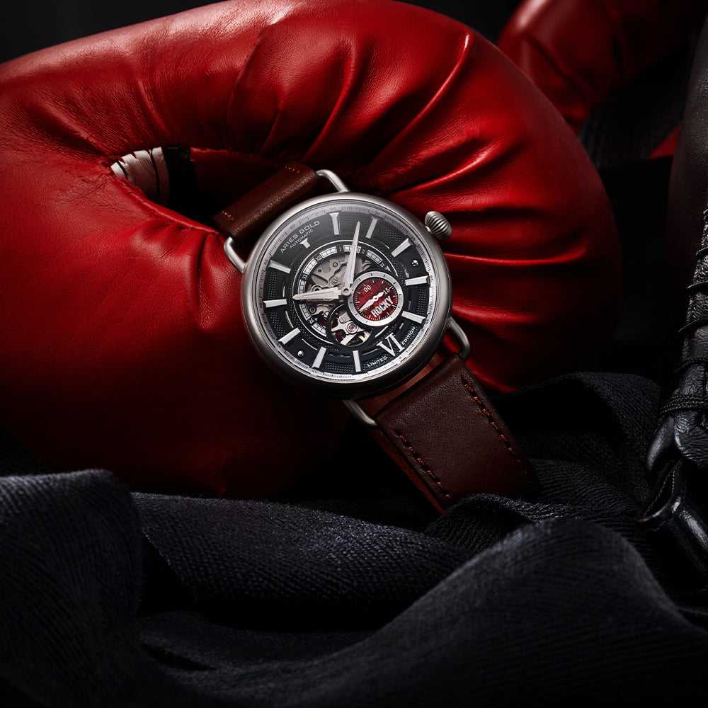 **Aries Gold Automatic Rocky Limited Edition Invincible Silver Stainless Steel G 9013 BK Leather Strap Men's Watch – Premium Luxury Timepiece for Business, Casual & Formal Wear**