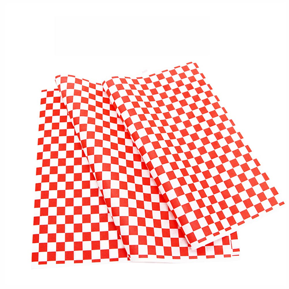 100 Sheets Red and White Checkered Wax Paper - Grease Resistant Food Wrap for Bread, Sandwiches, Deli Meats & Bakery Goods | Perfect for Picnics, Lunchboxes & Party Platters
