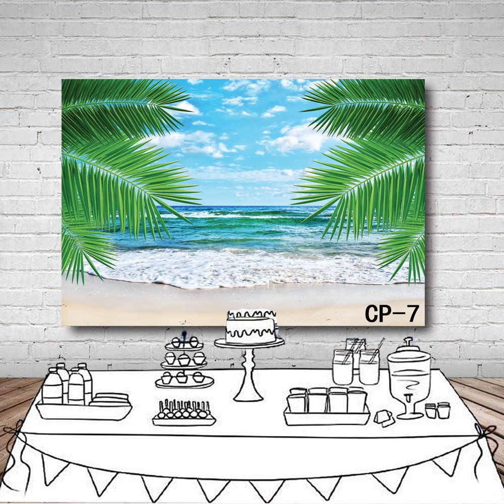 LYWYGG 7x5FT Tropical Beach Backdrop - Summer Photography Background for Party Decor, Baby Shower, Wedding & Events - Vibrant Hawaiian Ocean Scene Photo Prop