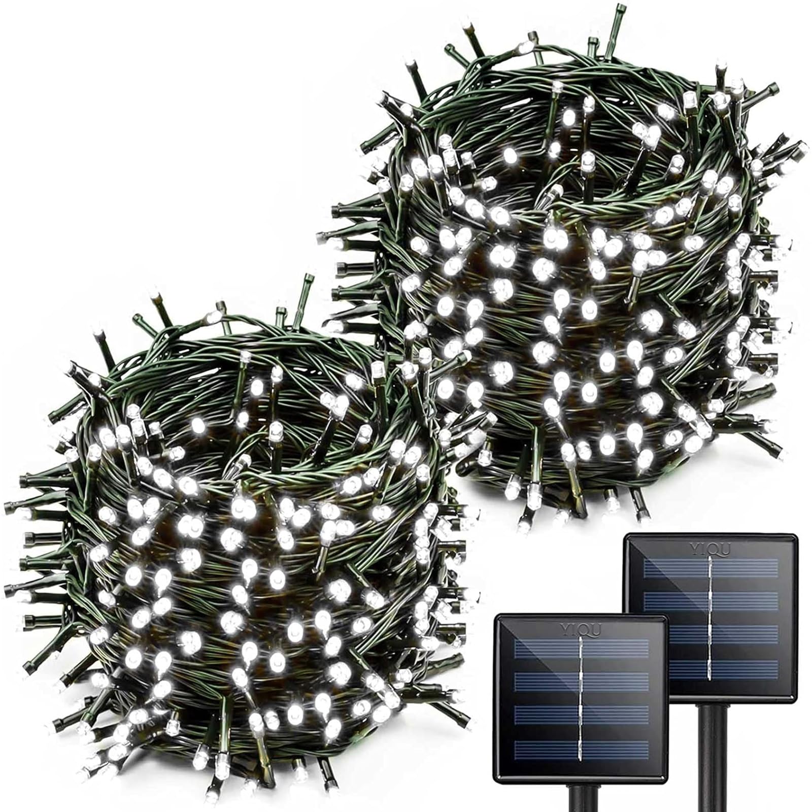 YIQU 200 LED Solar String Lights Outdoor Waterproof - 2 Pack 72ft Extra-Long Cool White Solar Christmas Lights with 8 Lighting Modes | Perfect for Garden, Patio, Tree, Party, Wedding Decorations & Outdoor Lighting