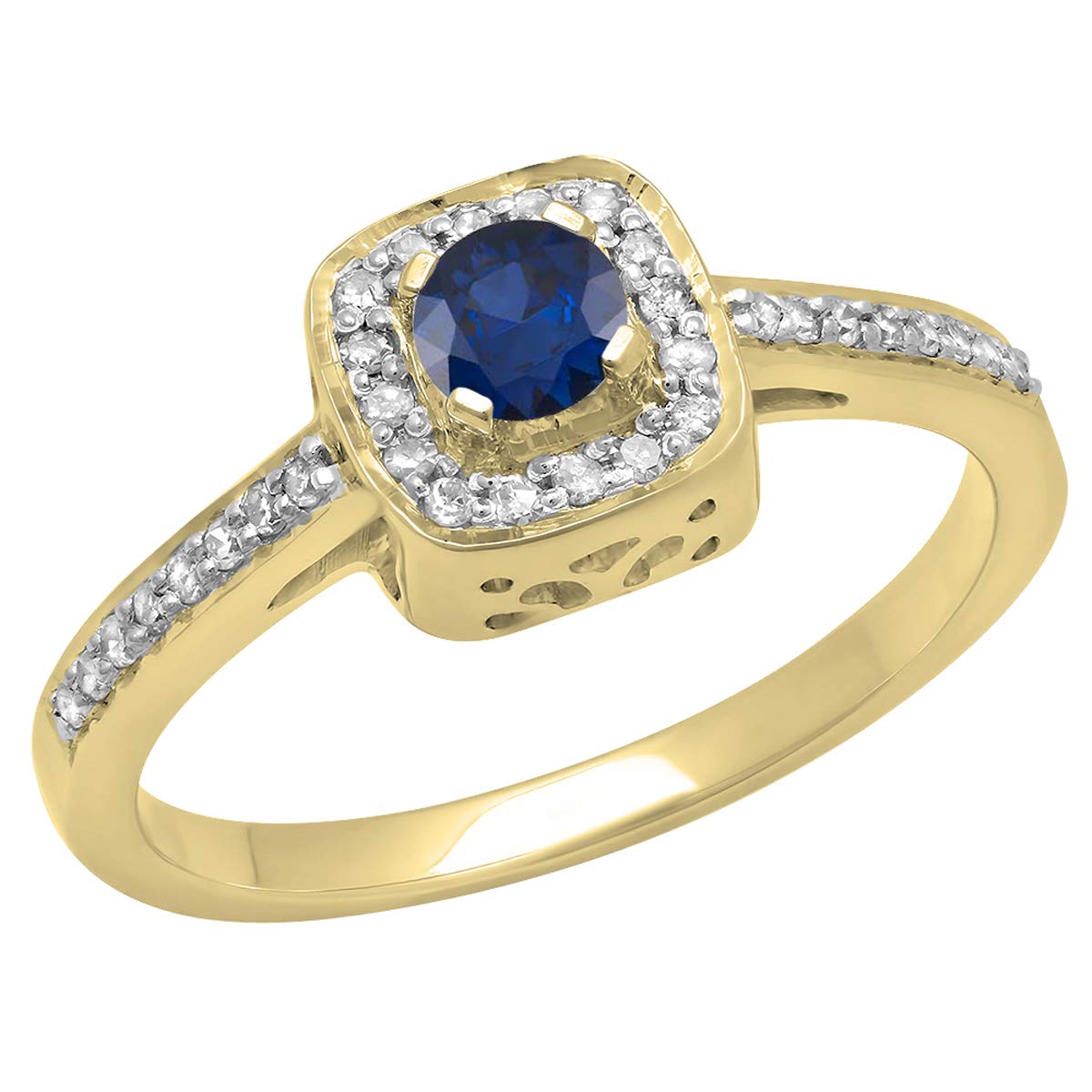 10K Yellow Gold Halo Engagement Ring for Women with 3.9mm Round Gemstone & Diamond - Elegant Wedding, Proposal & Anniversary Jewelry Gift