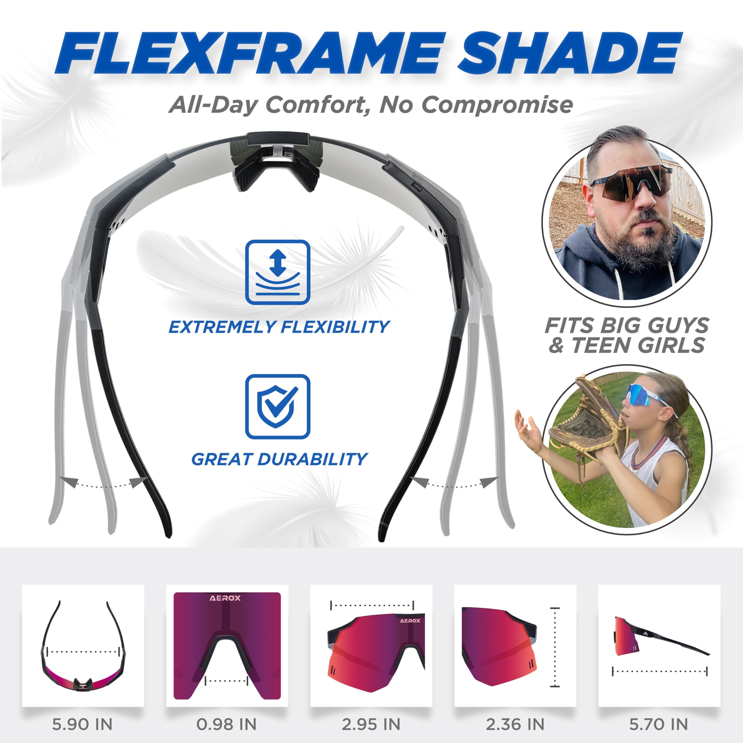 AEROX Polarized Sports Sunglasses for Men & Women - Lightweight Running, Cycling & Baseball Glasses with UV Protection - Perfect for Outdoor Activities & Athletic Training