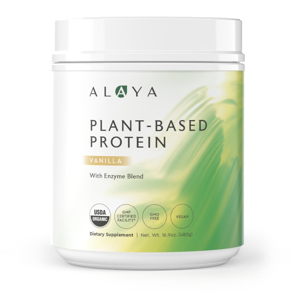 Alaya Naturals Organic Vegan Protein Powder - Plant Based Protein with Pea, Hemp & Spirulina - Non-GMO, USDA Certified, Vanilla Flavor - Perfect for Smoothies, Baking & Post-Workout Recovery