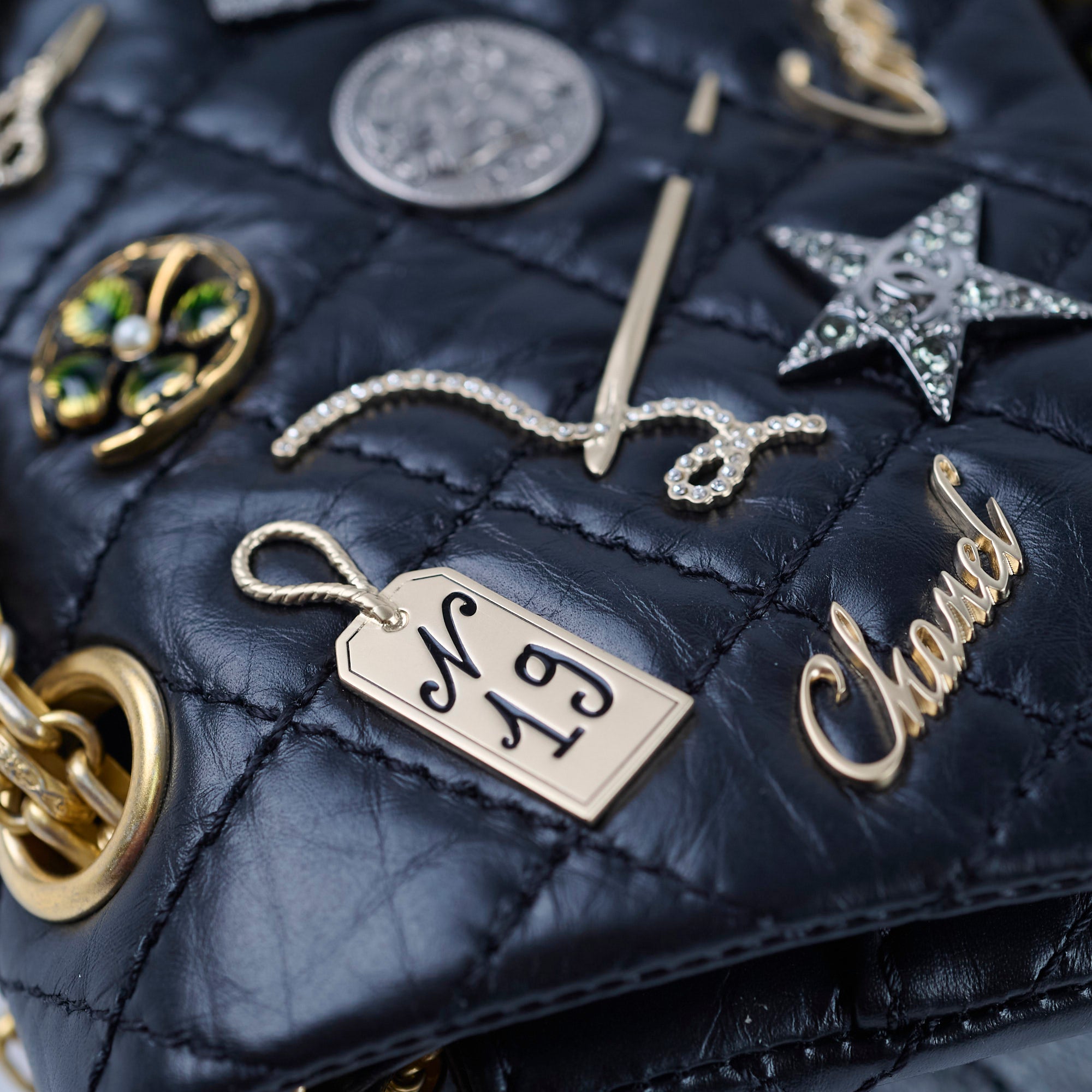 Chanel Reissue 2.55 Lucky Charms Small Black Leather Flap Bag 24 Series - Luxury Designer Handbag for Women, Perfect for Evening Events & Special Occasions