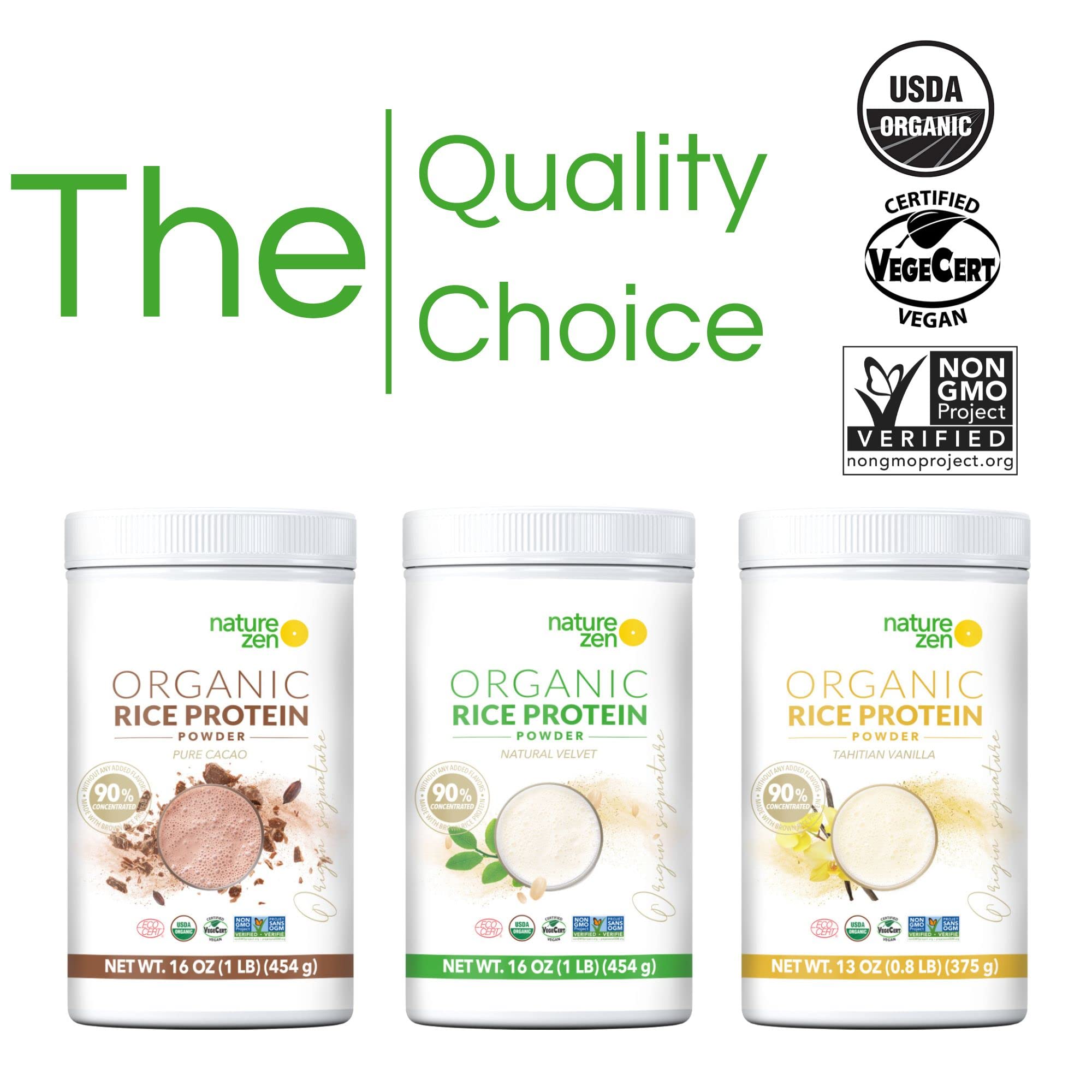 Organic Vegan Protein Powder - Nature Zen Rice Protein, Sugar-Free, Dairy-Free, Soy-Free, Gluten-Free, Non-GMO, Kosher, High Fiber (0.8LB, Tahitian Vanilla) | Perfect for Smoothies, Baking & Post-Workout Recovery
