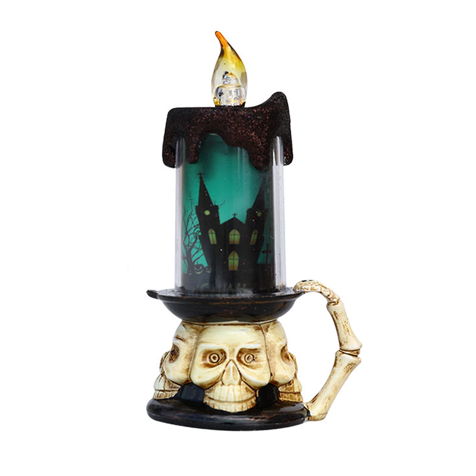 Halloween Candle Lamp - Cartoon Castle Print LED Decorative Artware for Home & Shop Decor (Green Black) | Spooky Party, Haunted House & Seasonal Home Decoration