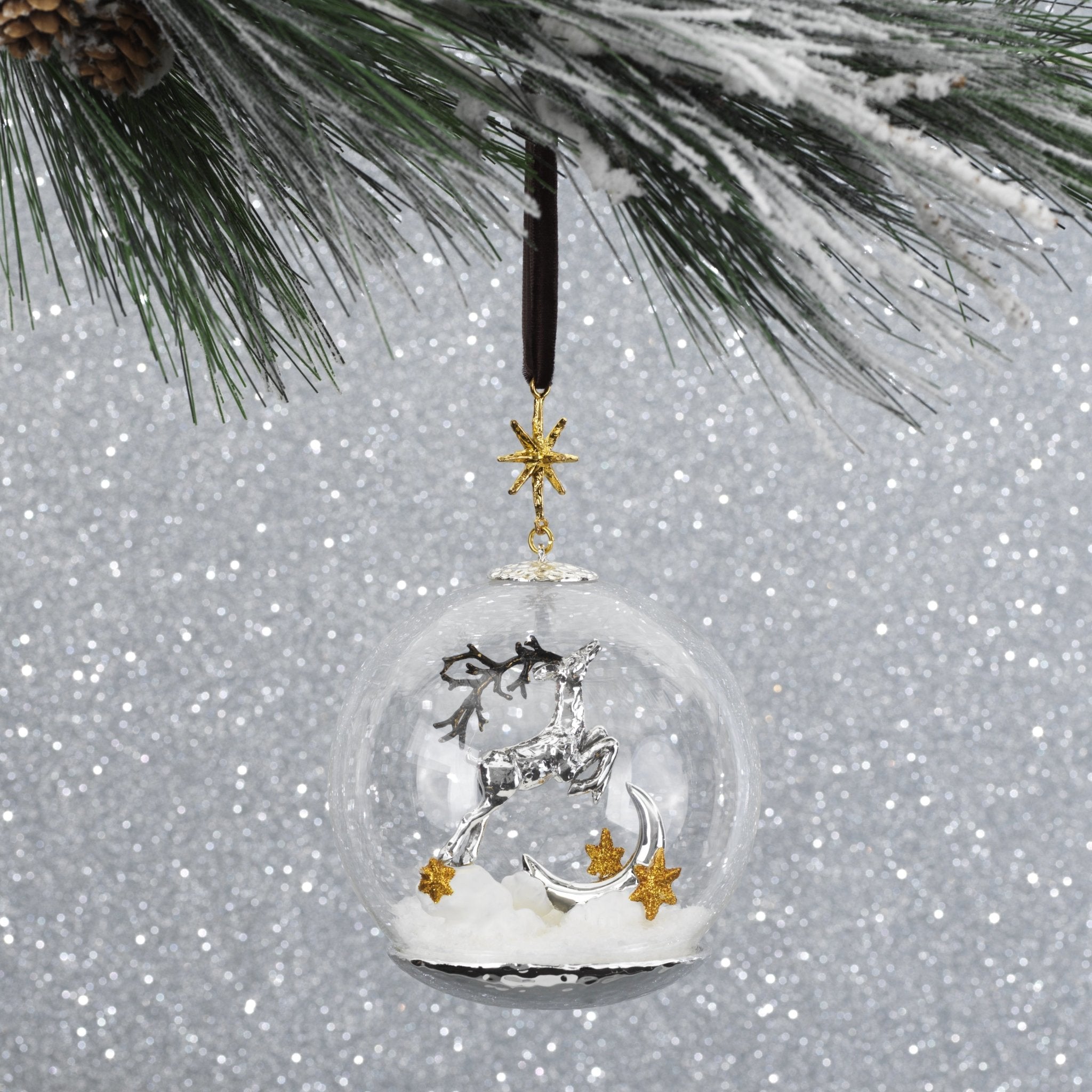 Reindeer Snow Globe Christmas Ornament - Festive Holiday Decoration for Tree, Home & Office Decor