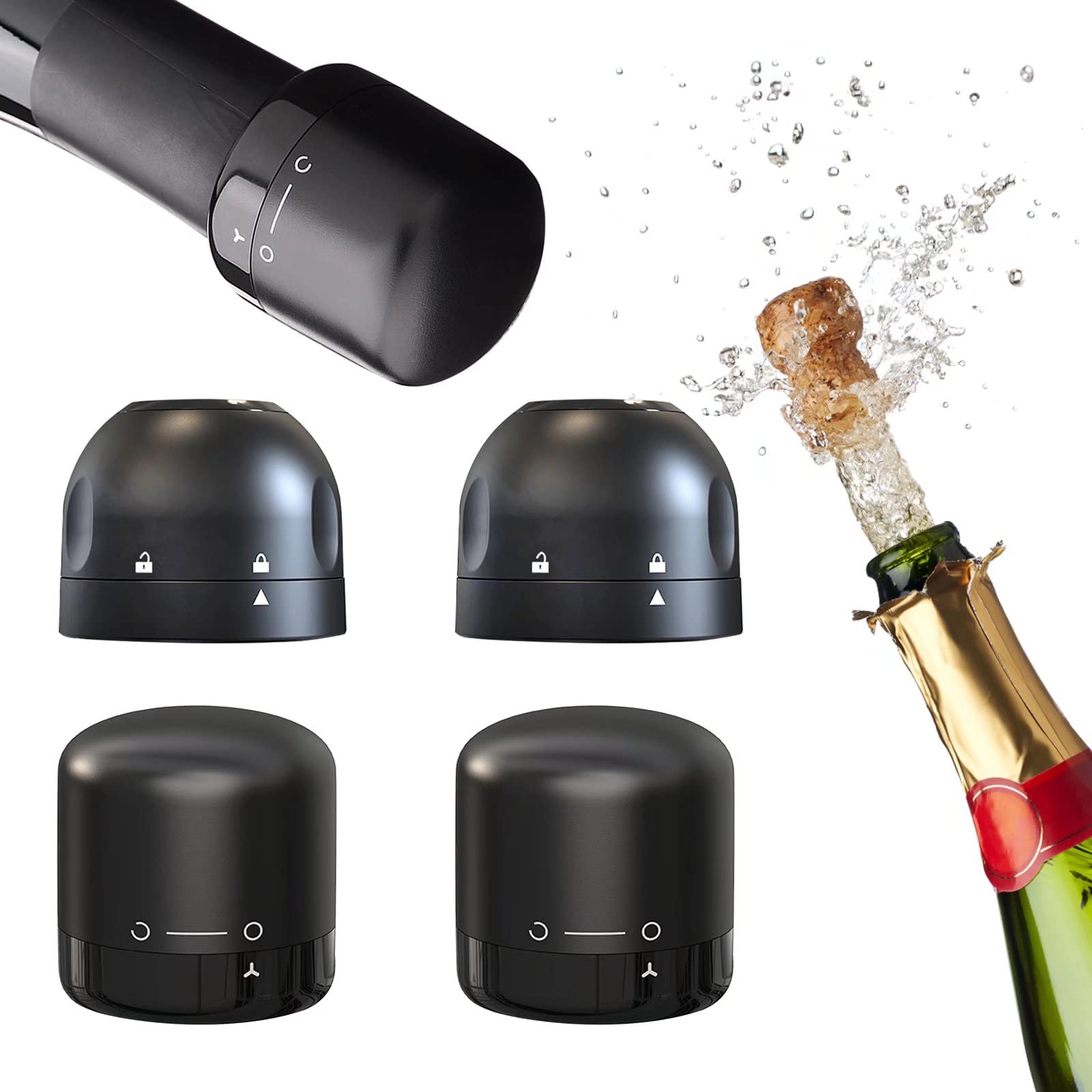 Premium Champagne & Wine Stoppers (4-Pack) - Reusable Silicone Leakproof Sealers for Preserving Freshness - Perfect for Parties, Weddings & Home Bars
