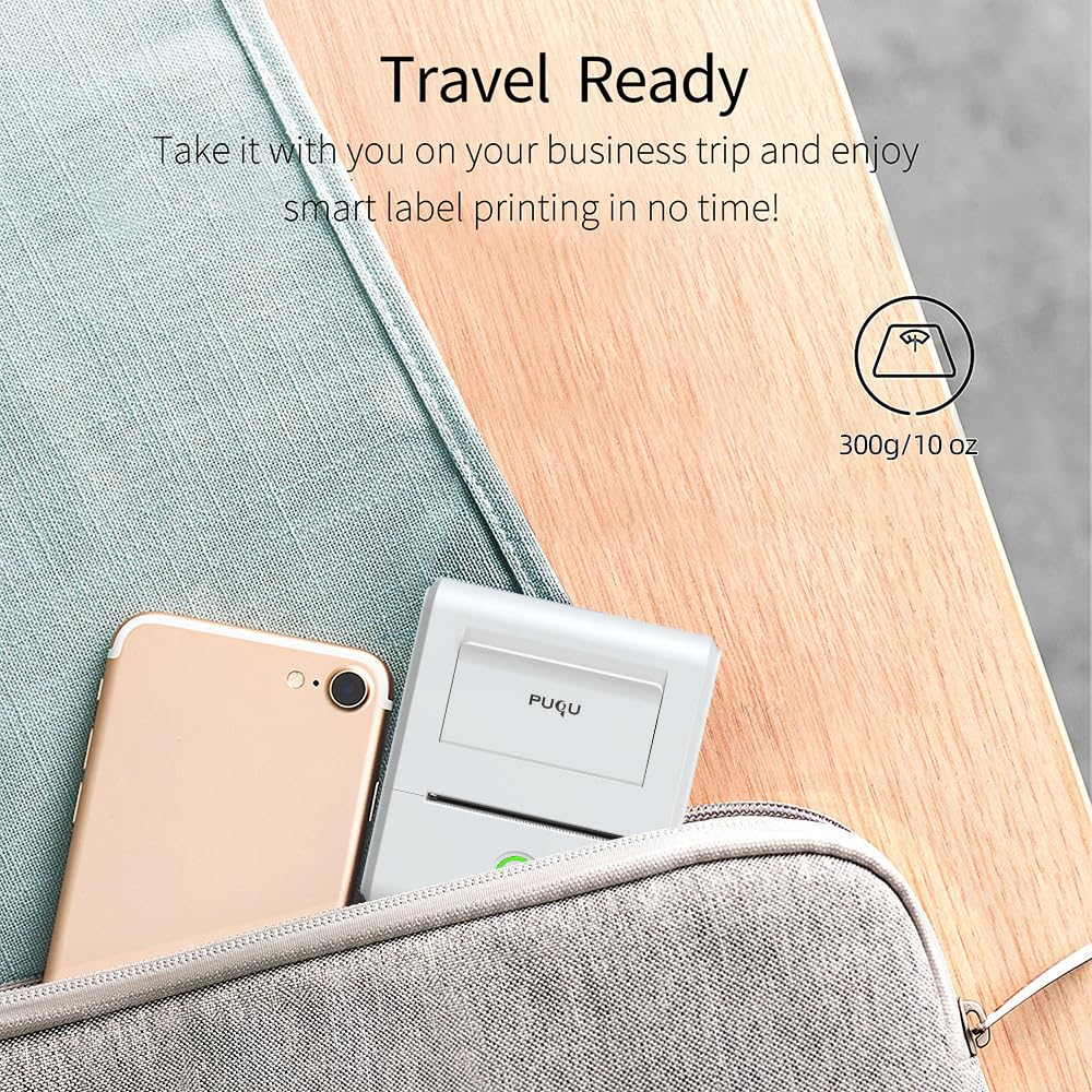PUQU Q1 Portable Bluetooth Label Maker - Wireless Thermal Sticker Printer for Clothing, Jewelry, Retail, Barcodes, Mailing & Organization | Compatible with Android & iOS | White | Perfect for Home, Office & Small Business Labeling Needs