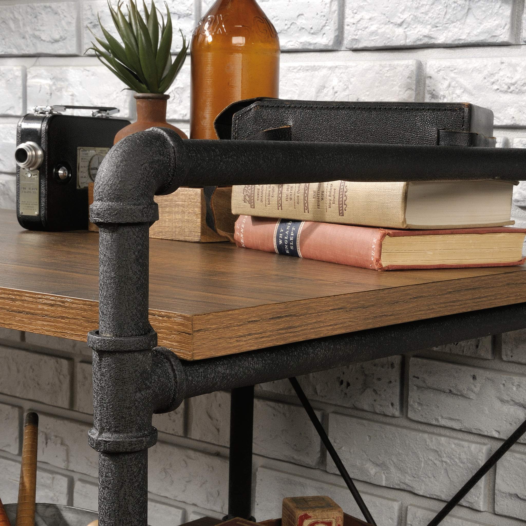Sauder Iron City Desk - Modern Checked Oak Finish Home Office Desk for Study, Work & Writing | Durable & Stylish Workspace Solution