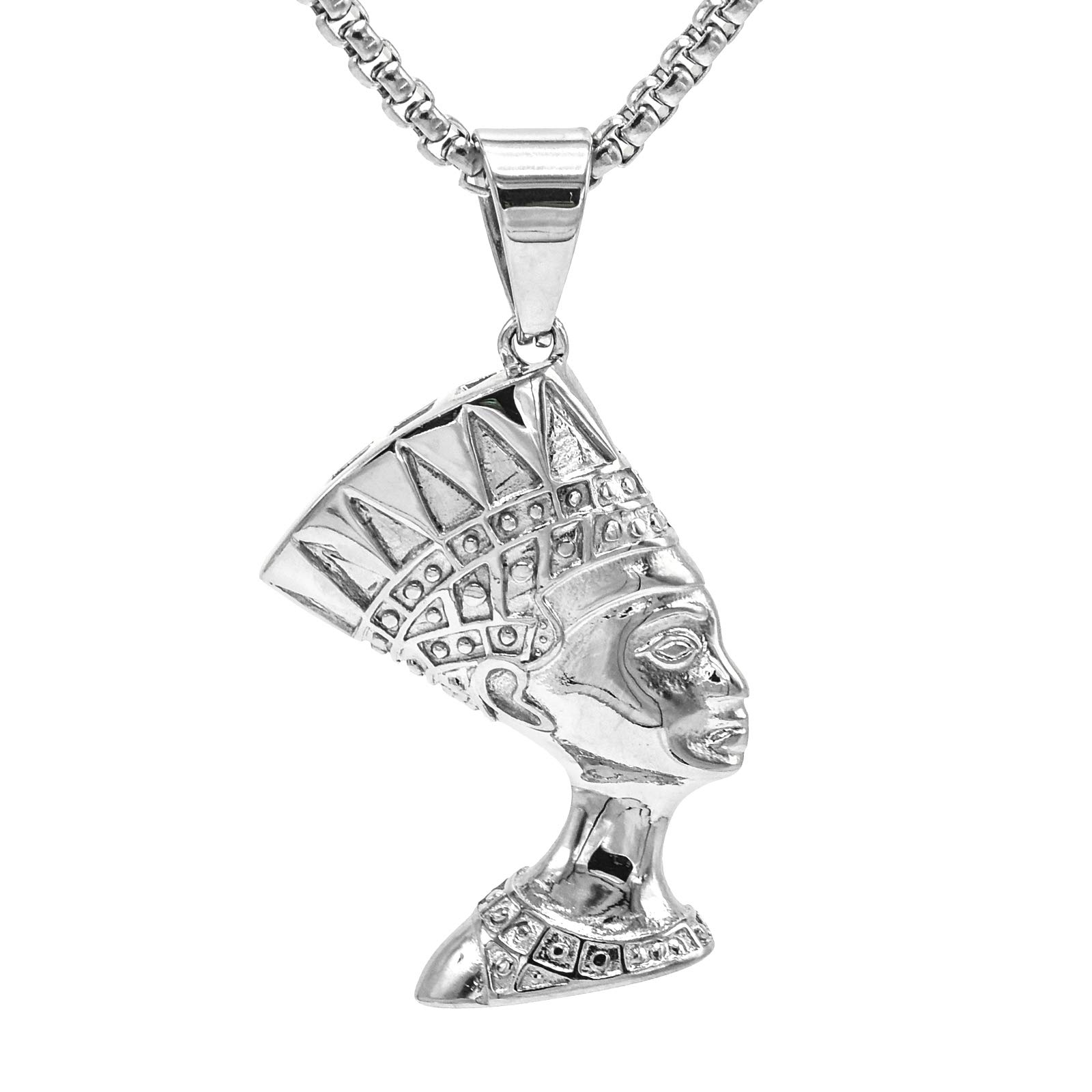 Egyptian Queen Nefertiti Pendant Necklace for Men & Women - Sterling Silver Jewelry - Perfect for Costume Parties, Historical Reenactments & Unique Gift Giving