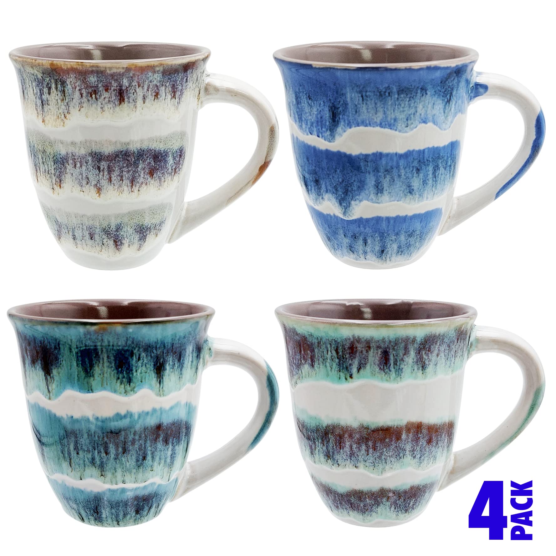 Premium 16 oz Large Ceramic Coffee Mugs Set of 4 - Glazed Novelty Cups with Comfortable Handle - Microwave & Dishwasher Safe - Perfect for Home, Office, Gifts and Coffee Shops