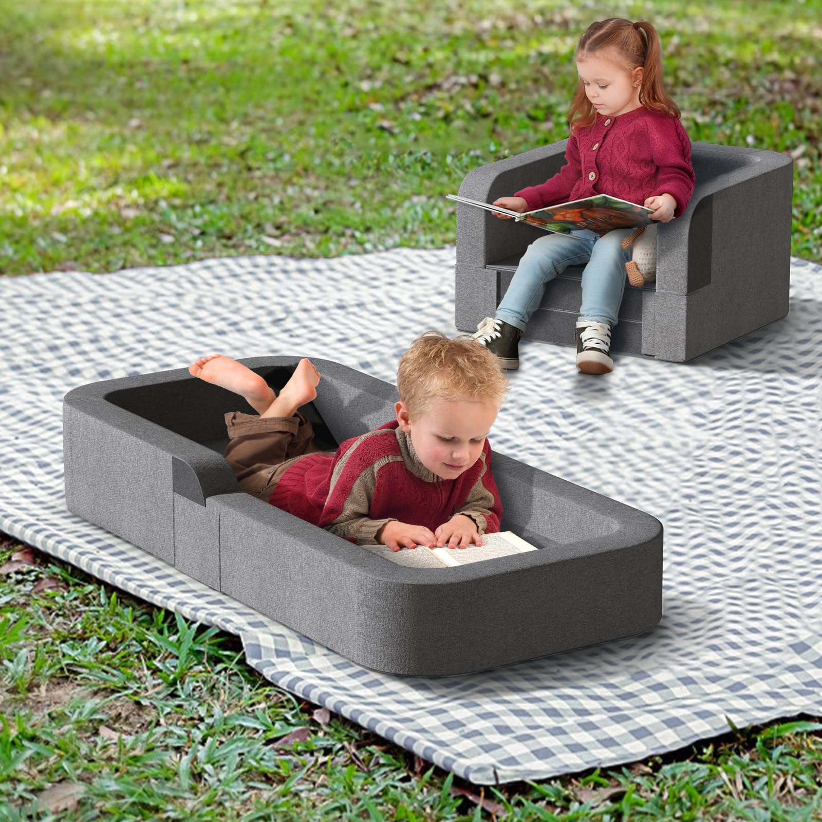 2-in-1 Toddler Travel Bed & Sofa Chair - Portable Kids Travel Bed for Camping, Airplane & Sleepovers | Lightweight & Foldable
