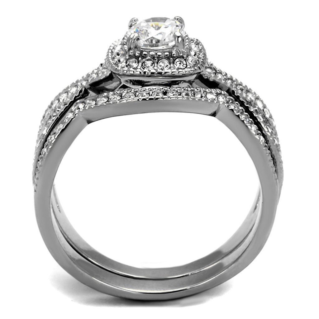 His & Her Wedding Rings Set - Silver Stainless Steel & Titanium Bands for Couples