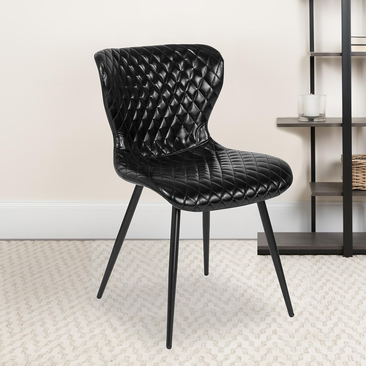 Flash Furniture Bristol Contemporary Upholstered Chair in Black Vinyl - Modern Office & Home Desk Chair for Comfortable Seating