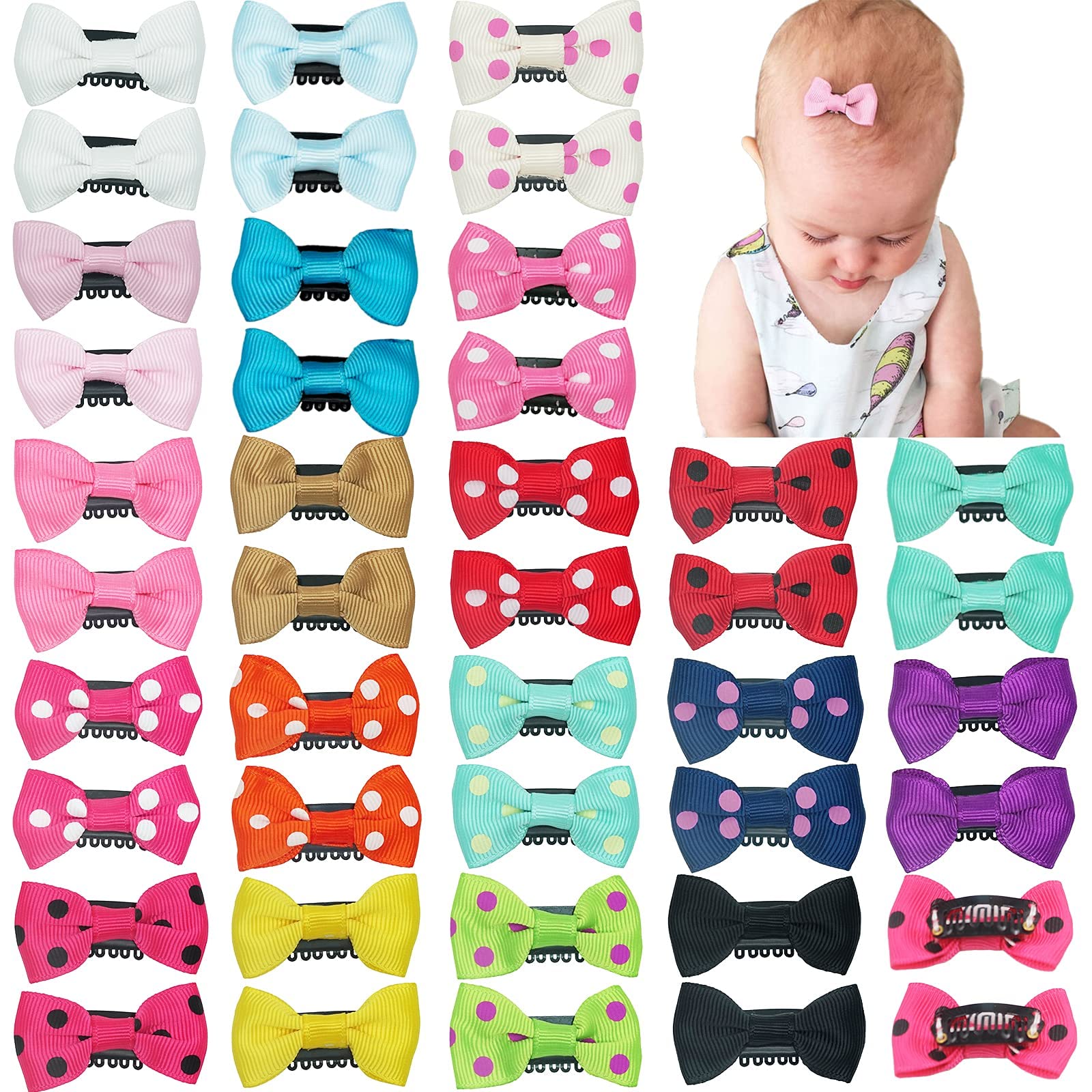 40PCS Baby Girls Hair Clips - 1.75 Inch Grosgrain Ribbon Hair Bows Snap Barrettes for Newborns, Infants & Toddlers | Handmade Hair Accessories for Girls | Perfect for Parties, Photos & Daily Outfits