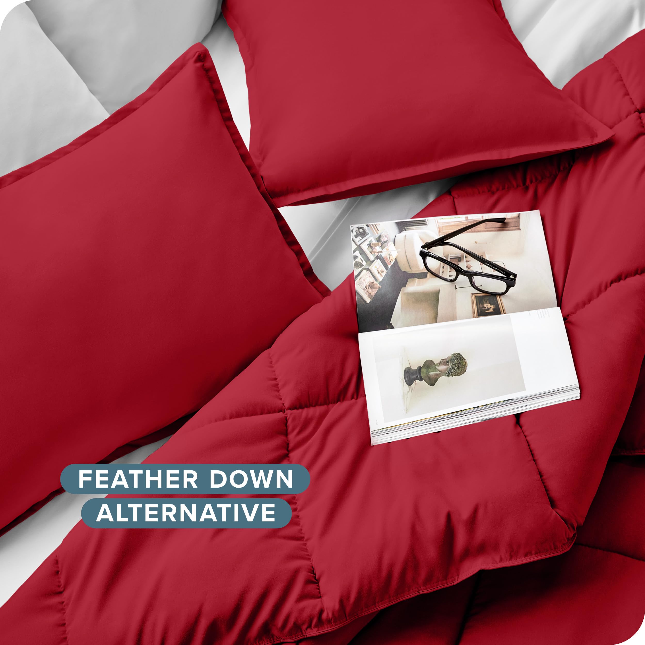 Bare Home Comforter Set - Oversized Queen Size Ultra Soft Goose Down Alternative - Premium 1800 Series All Season Warmth Bedding - Perfect for Master Bedroom, Guest Room & Cozy Winter Nights (Red)