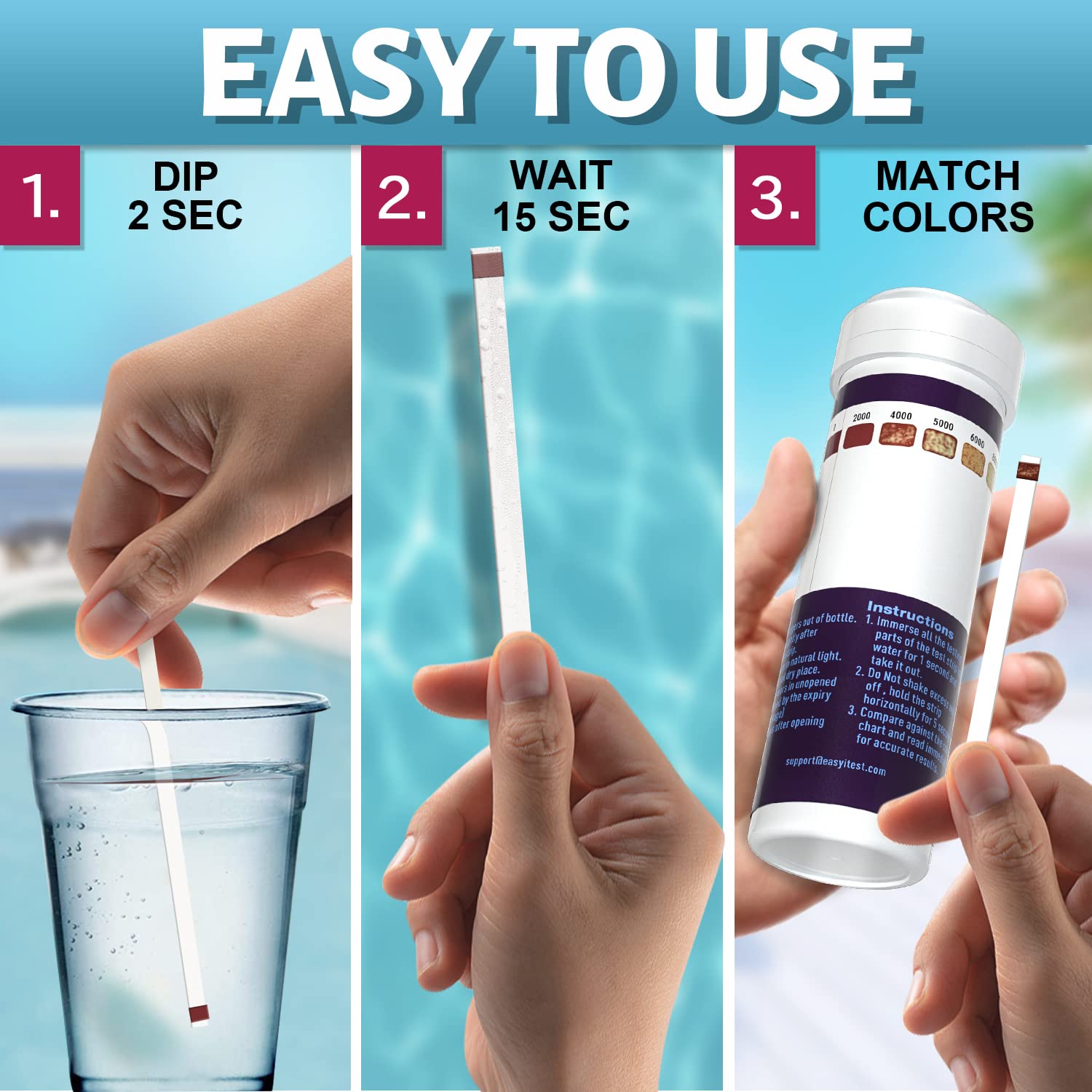 Saltwater Pool Test Strips Kit - 25 Count | Accurate 0-8000 ppm Sodium Chloride Testing for Swimming Pools & Spas | Monitor Salt Levels for Crystal Clear Water & Optimal Performance