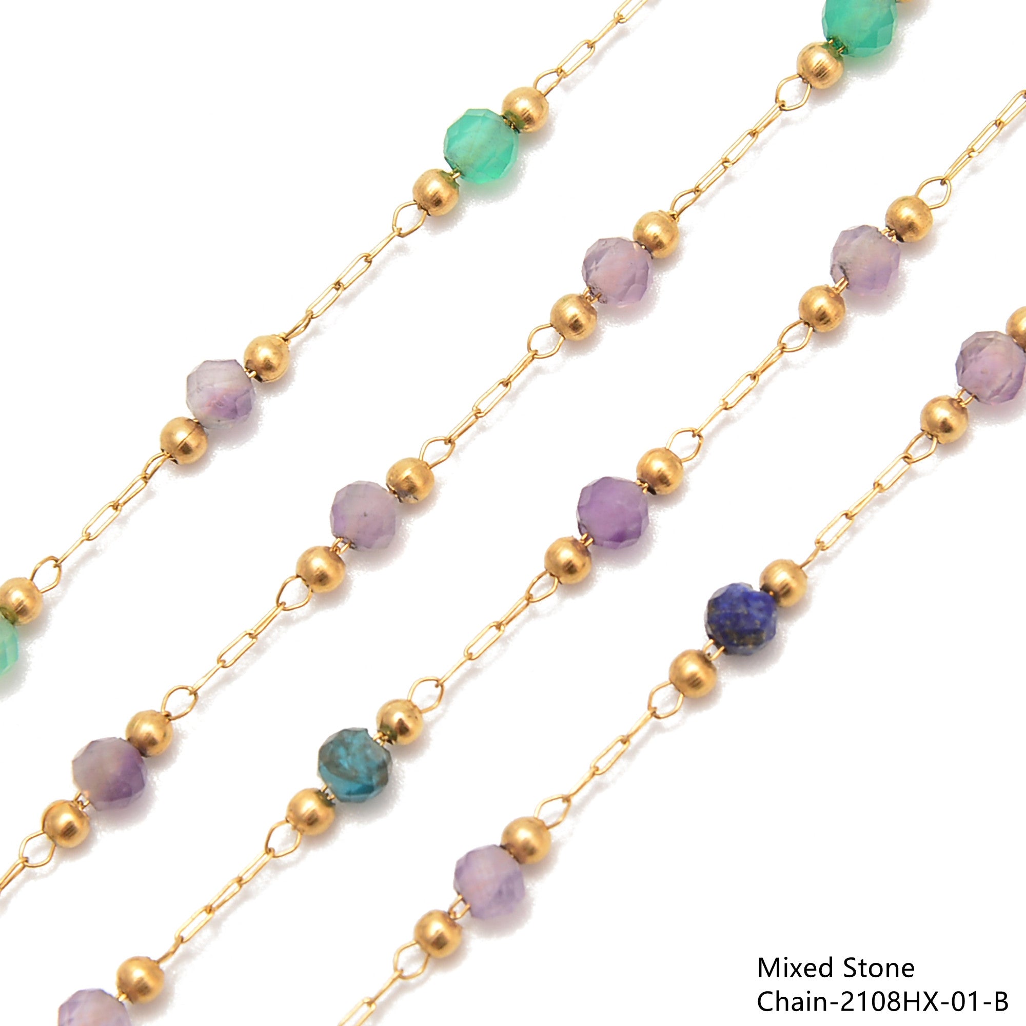 3mm Faceted Round Beads Multi-Gemstone Chain - 1 Meter Per Bag for Jewelry Making, DIY Crafts & Bracelet Designs