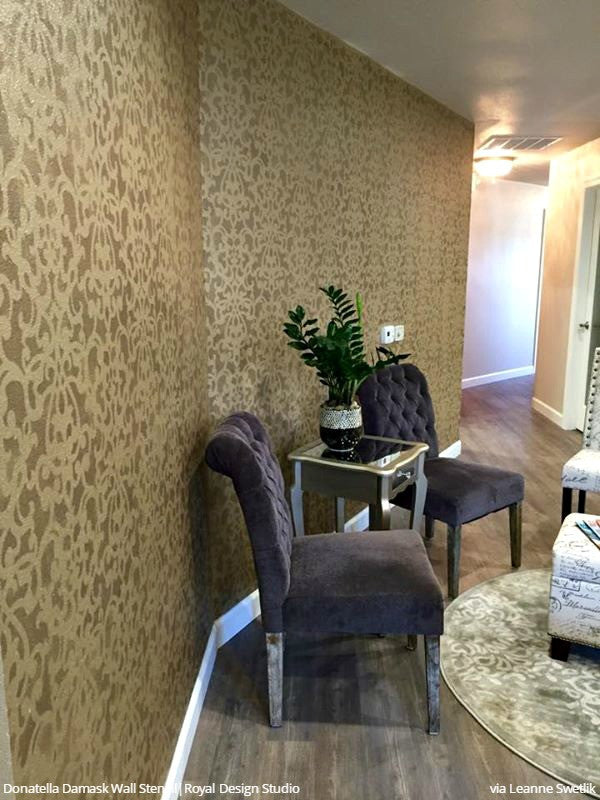 Donatella Damask Stencil - Reusable Wall Stencils for Painting, DIY Home Decor, Furniture & Crafts | Perfect for Bedroom, Living Room, and Wedding Decorations