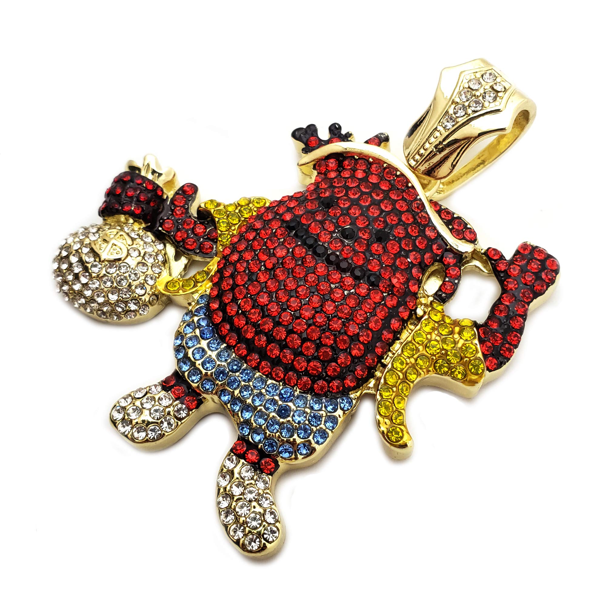 Kool Aid Man Hip Hop Pendant with Money Bag & 18 Inch Iced Cuban Link Choker Chain Necklace - Perfect for Streetwear Fashion and Rap Culture Enthusiasts