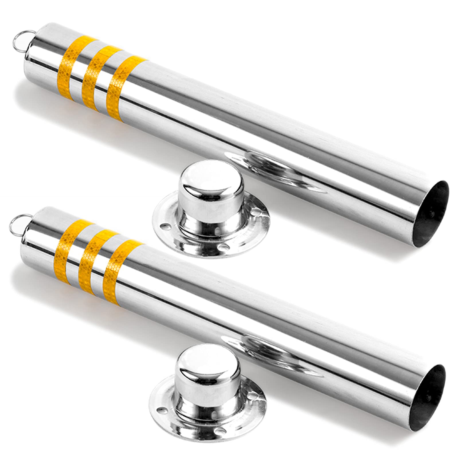 2 Pack Stainless Steel Parking Bollards with Padlock & Reflective Strips - 650×76mm (25.5×3in) Driveway Markers for Commercial & Private Use - Perfect for Parking Lots, Driveways & Property Boundaries