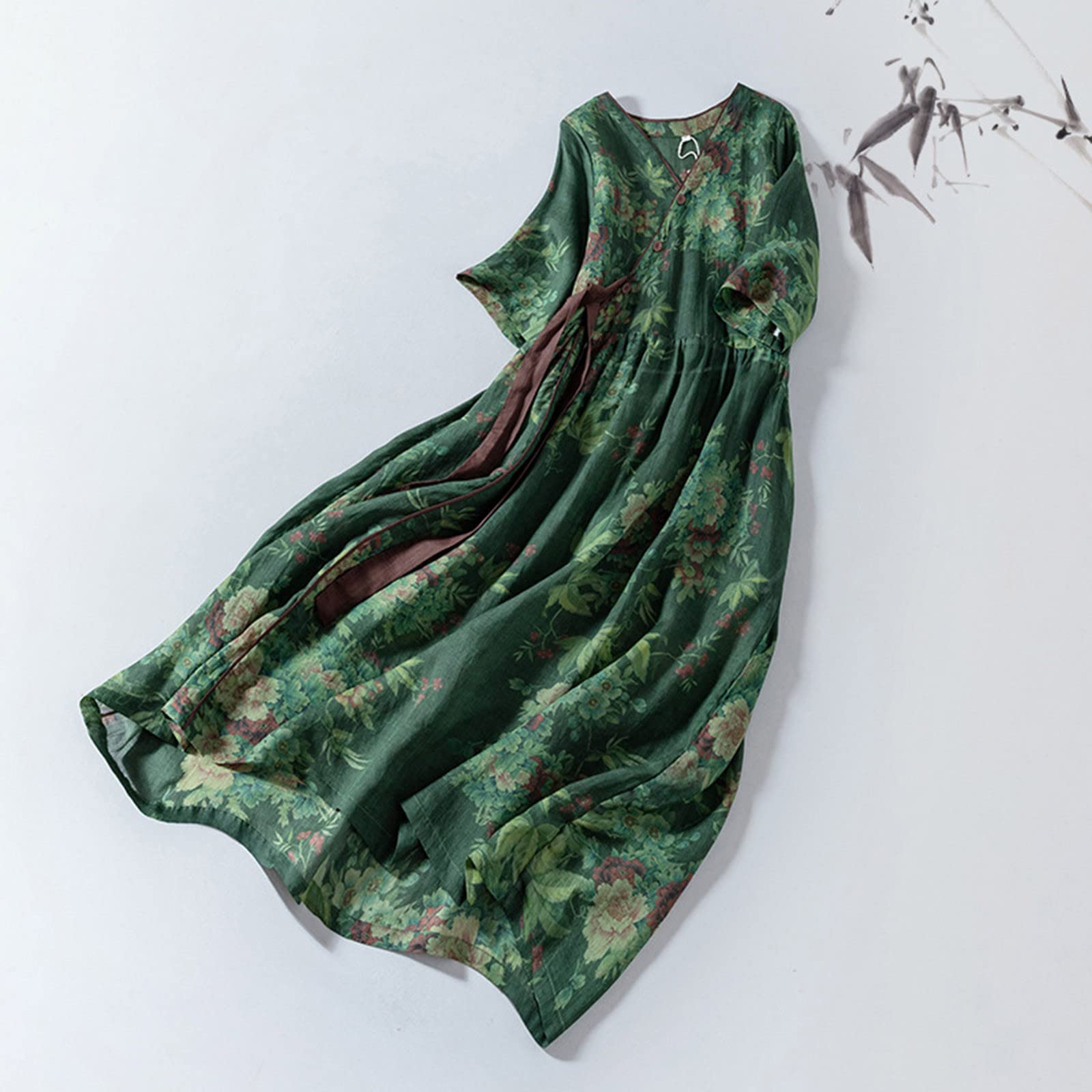 Women's Korean Style Summer 2024 Cotton Linen Lace-Up T-Shirt Dress - Flowy Short Sleeve A-Line Sundress for Casual Wear, Beach Outings & Date Nights