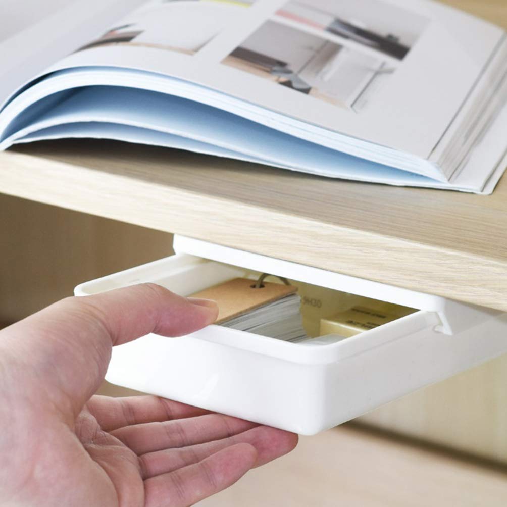 DOITOOL Under Desk Storage Drawer - Hidden Pencil Tray Organizer with Cover, White Mini Office Desk Drawer for Stationery, Laptop Accessories & Supplies | Perfect for Home Office, Study Desk & Workspace Organization