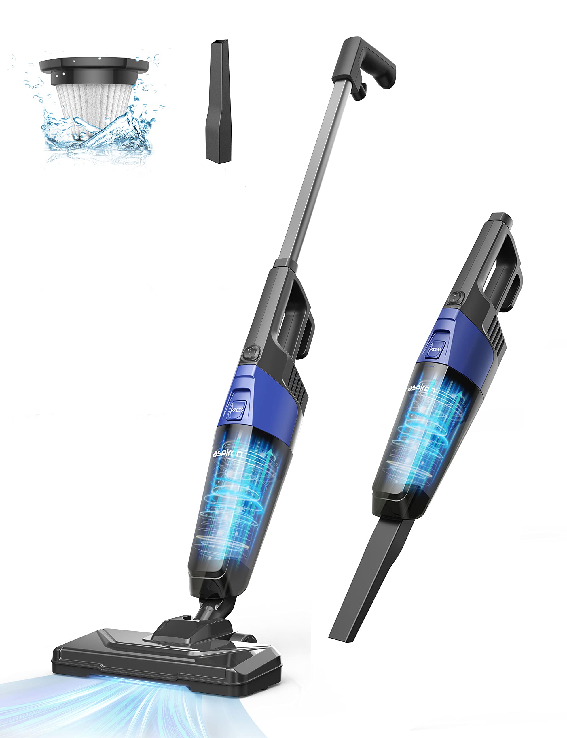 Aspiron Stick Vacuum Cleaner - 20kPa Powerful Suction, 0.88QT Dust Cup & 16ft Cord | 5-in-1 Lightweight Handheld Bagless Vacuum for Carpets, Floors & Pet Hair | Perfect for Home, Car & Stair Cleaning